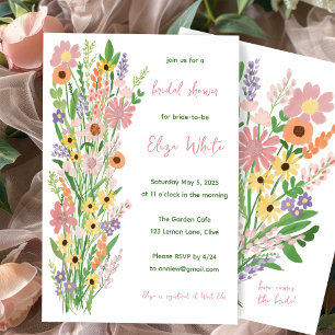 Invitation Fête des mariées personnalisée fleur sauvage peint