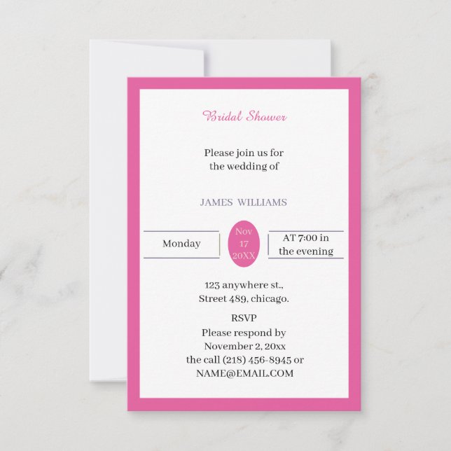 Invitation Fête des mariées personnalisée Rose simple (Devant)