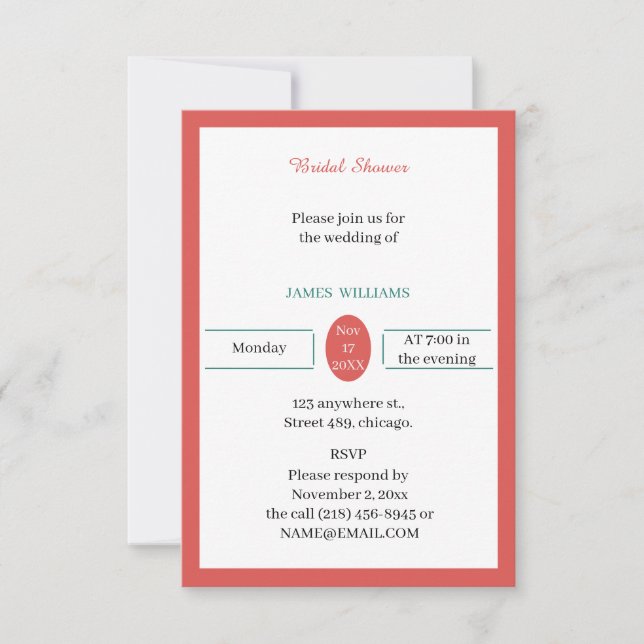 Invitation Fête des mariées personnalisée simple rouge (Devant)