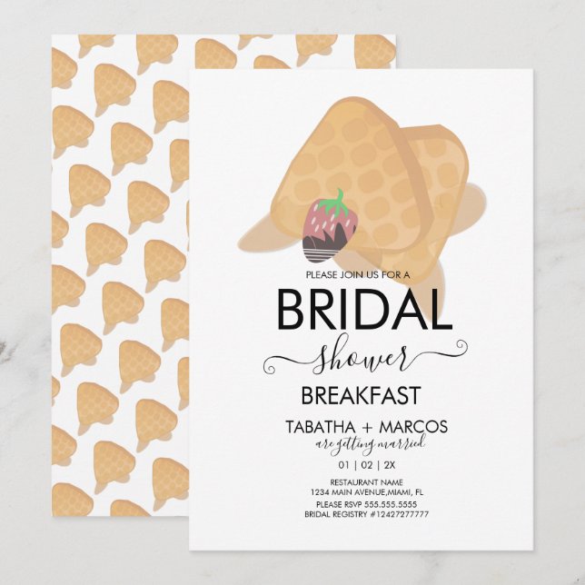 Invitation Fête des mariées Petit Déjeuner gaufres Brunch Inv (Devant / Derrière)