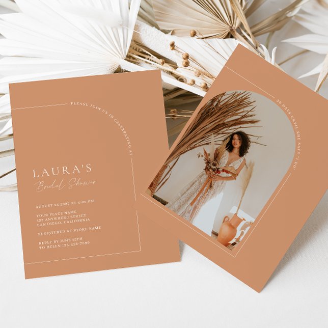 Invitation Fête des mariées photo Boho Pink Minimalist Arch (Créateur téléchargé)