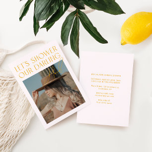 Invitation Fête des mariées photo moderne Blush rose et jaune