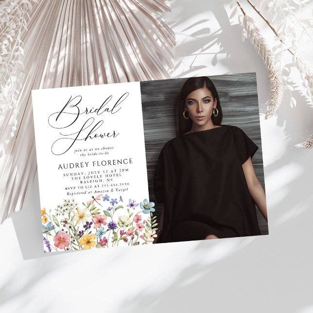 Invitation Fête des mariées photo moderne Fleur sauvage Flora (Créateur téléchargé)