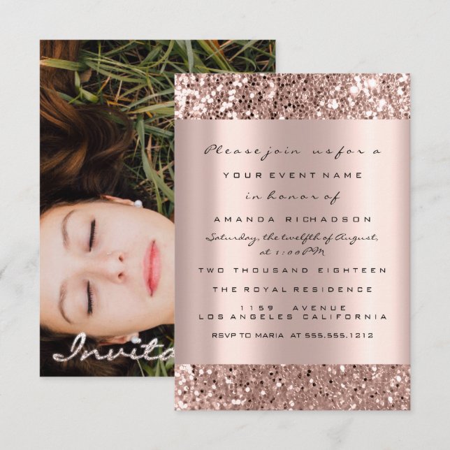 Invitation Fête des mariées photo Rose Gold Drives Graduation (Devant / Derrière)