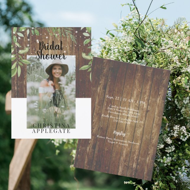 Invitation Fête des mariées photo Rustic Wood Bride (Créateur téléchargé)