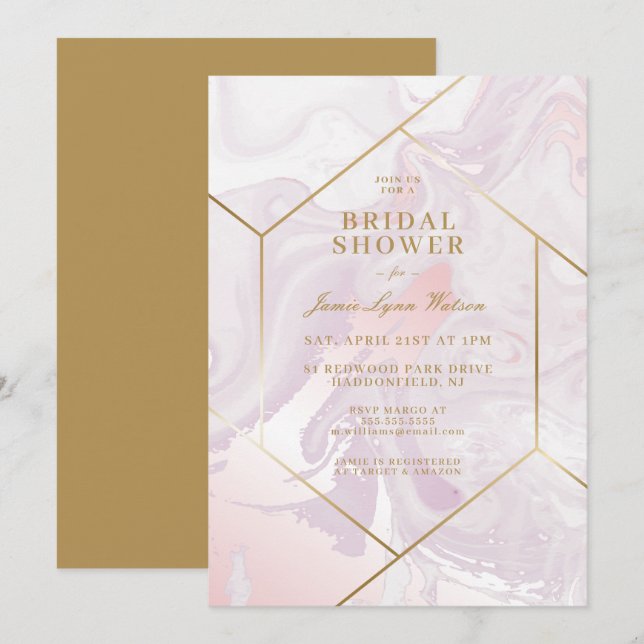 Invitation FÊTE DES MARIÉES | Pink Purple Marble Swirl (Devant / Derrière)
