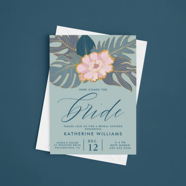 Invitation FÊTE DES MARIÉES | Pink Tropical Lily Floral (Créateur téléchargé)