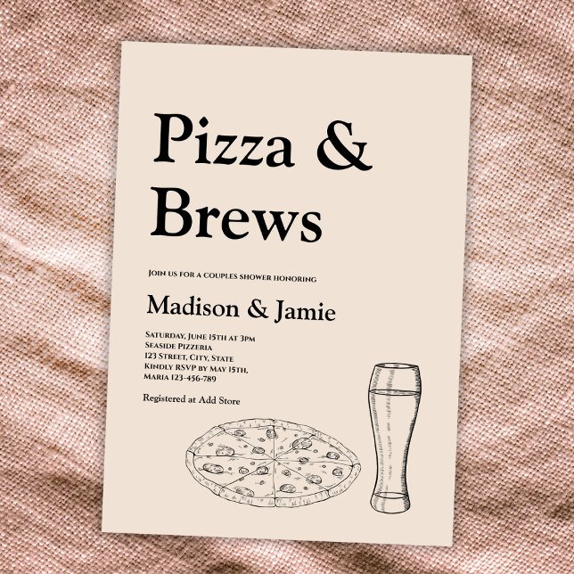 Invitation Fête des mariées Pizza & Brews Bière Couples Décon (pizza and brews couples bridal shower invitation pizza and beer minimalist)