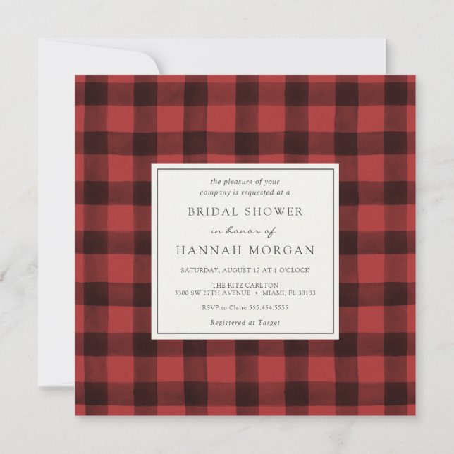 Invitation Fête des mariées Plaid de buffle rouge et noir (Devant)