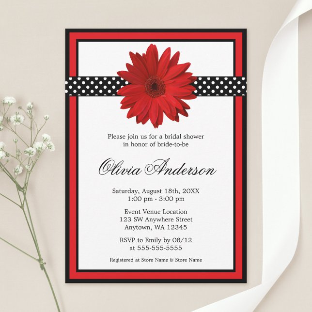 Invitation Fête des mariées Pois noire Red Daisy (Créateur téléchargé)