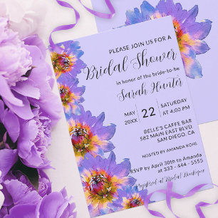 Invitation Fête des mariées Purple Watercolor Blossoms