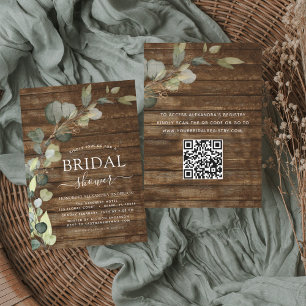 Invitation Fête des mariées QR Code Eucalyptus Bois rustique