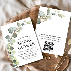 Invitation Fête des mariées QR Code Vert Eucalyptus