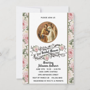 Invitation Fête des mariées religieuse catholique Roses roses