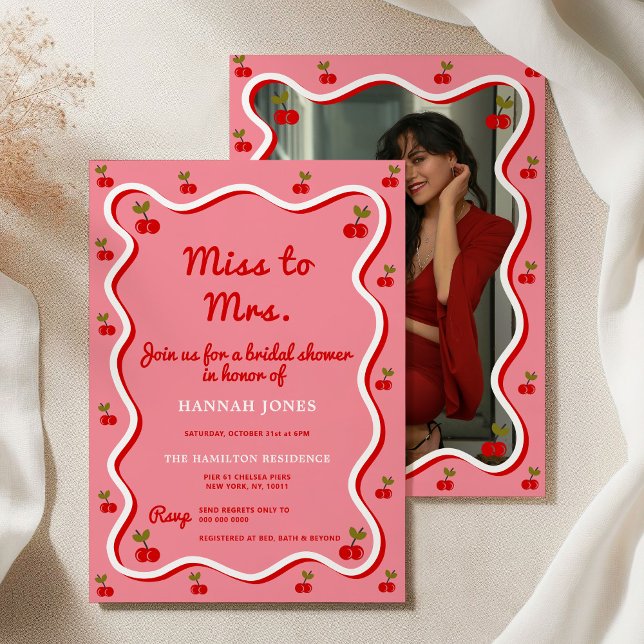 Invitation Fête des mariées Retro Pink Cherry Valentine (Créateur téléchargé)
