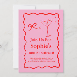 Invitation Fête des mariées Rétro Rose Et Rouge, Martini