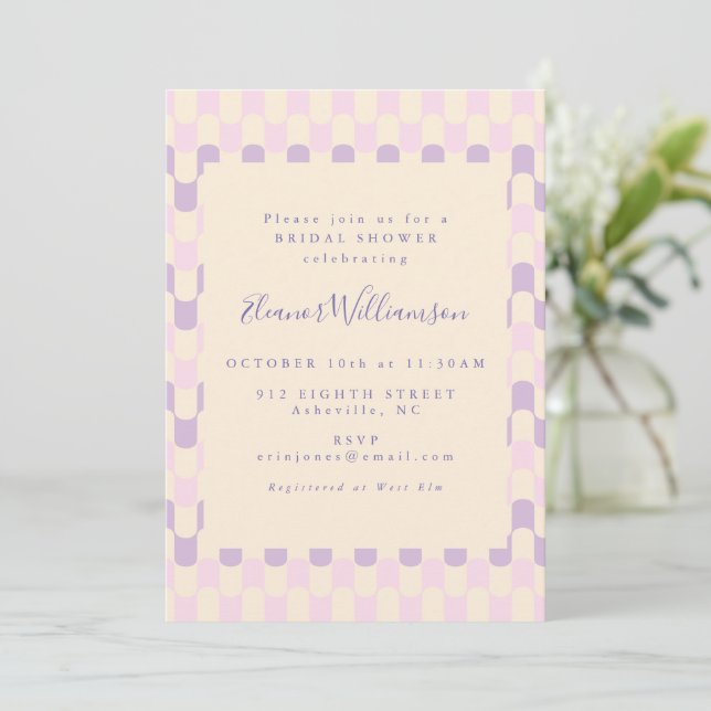 Invitation Fête des mariées rétro Super rose et violet (Debout devant)