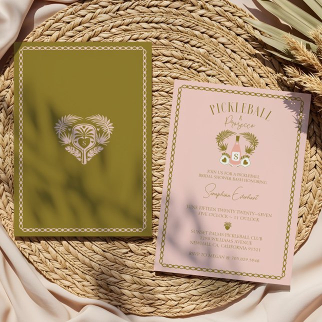 Invitation Fête des mariées Retro Tropical Pickleball & Prose (Retro Tropical Pickleball & Prosecco Bridal Shower Invitation)