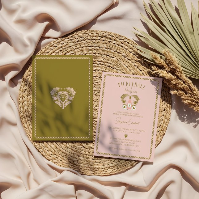 Invitation Fête des mariées Retro Tropical Pickleball & Prose (Retro Tropical Pickleball & Prosecco Bridal Shower Invitation)