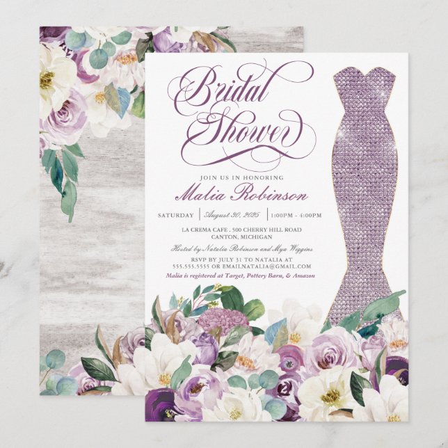 Invitation Fête des mariées Robe Glam Gown Botanique Lavande (Devant / Derrière)