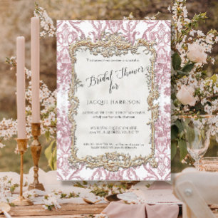 Invitation Fête des mariées Rococo Vintage rose et or floral