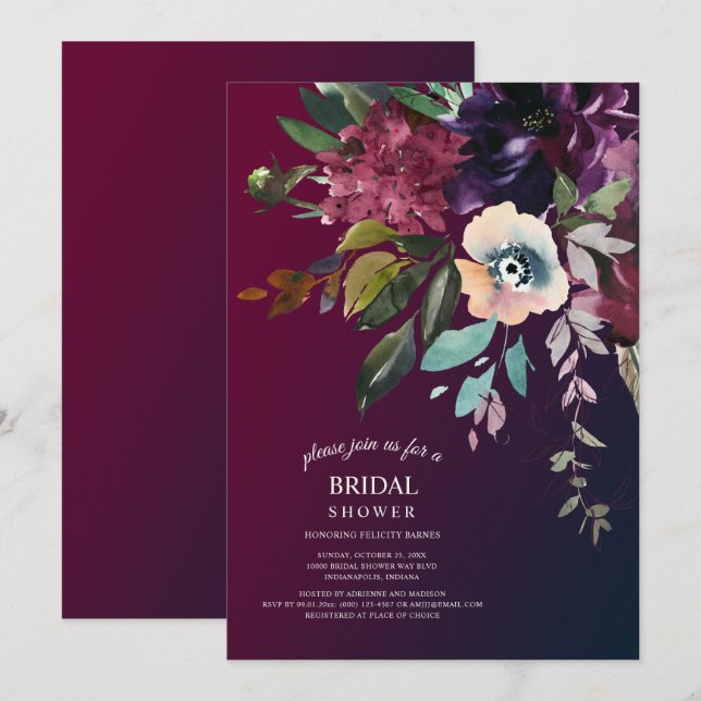 Invitation Fête des mariées romantique de bouquet de mariée e (Devant / Derrière)