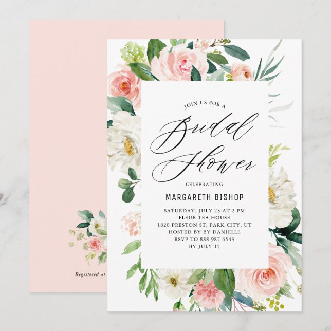 Invitation Fête des mariées romantique de l'aquarelle Pêche f (Devant / Derrière)