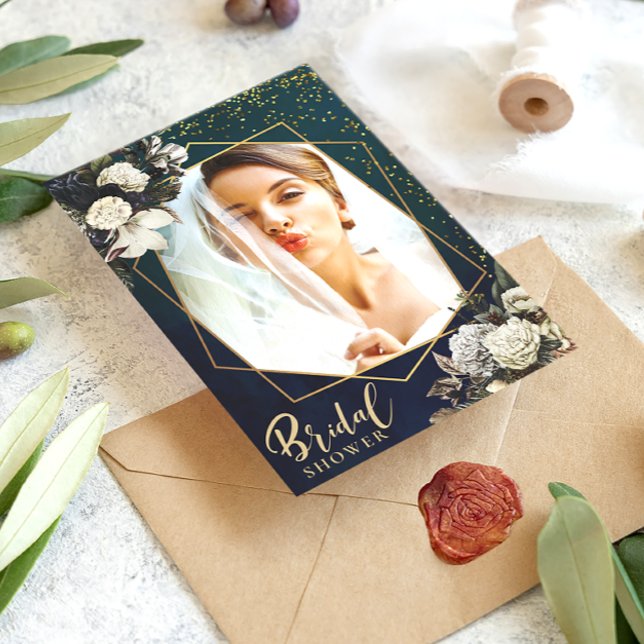 Invitation Fête des mariées Romantique Floral Gold Wreath Pho (Créateur téléchargé)