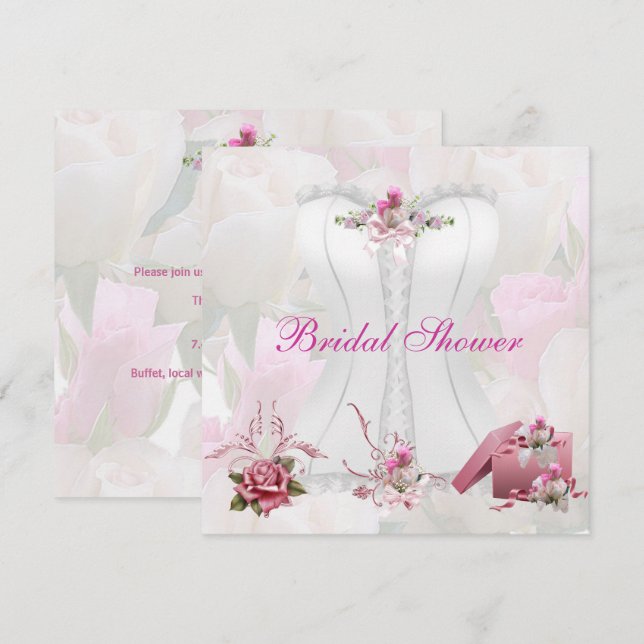 Invitation Fête des mariées Rose blanc Corset Floral (Devant / Derrière)