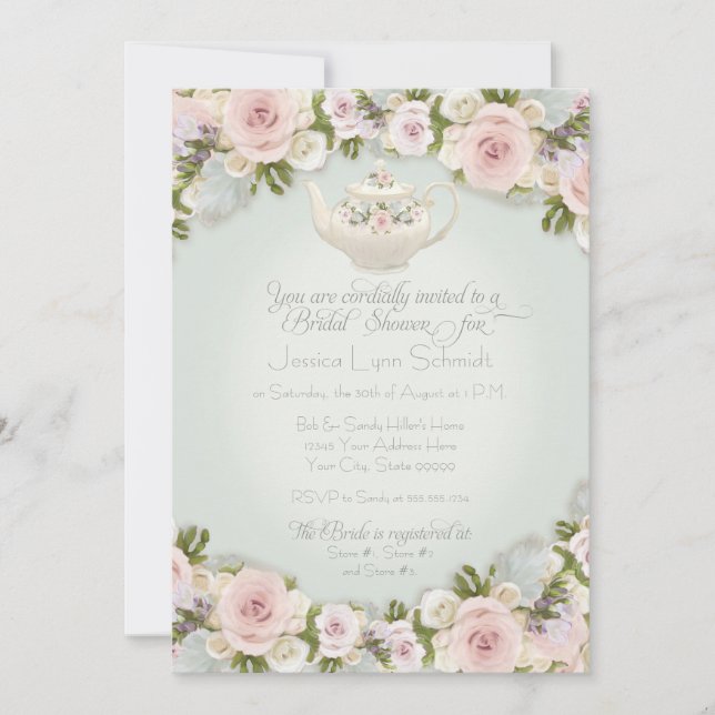 Invitation Fête des mariées Rose Blush Succulent Feuille Mint (Devant)
