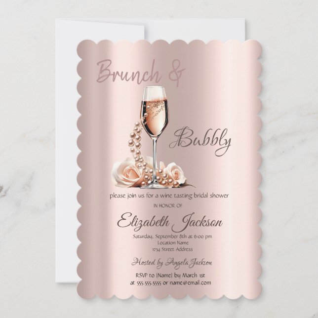 Invitation Fête des mariées Rose Brunch & Bubbly Glass Pearls (Devant)