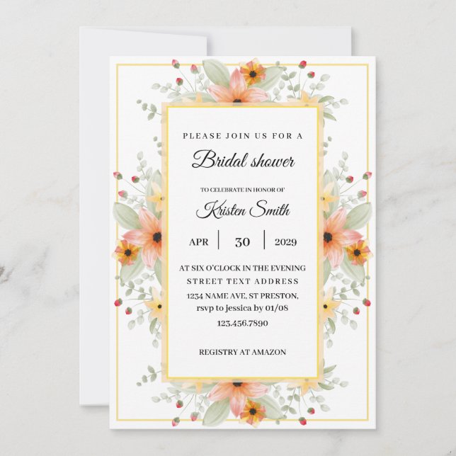 Invitation Fête des mariées Rose Eucalyptus aquarelle (Devant)