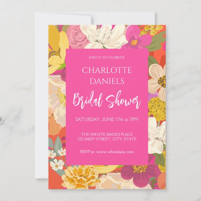 Invitation Fête des mariées rose fleurie du jardin (Devant)