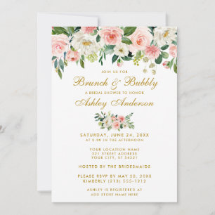 Invitation Fête des mariées rose Floral Brunch Gold Invitatio