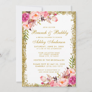 Invitation Fête des mariées rose Floral Brunch Parties scinti