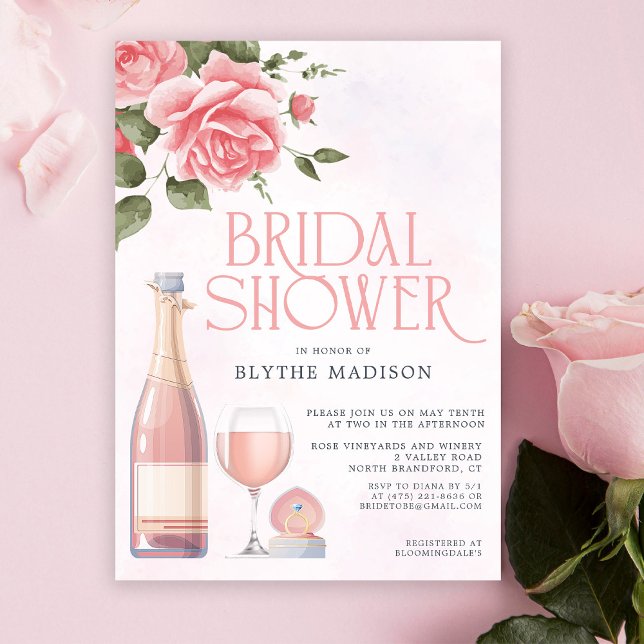 Invitation Fête des mariées Rosé Floral Vin (huile disponible (Créateur téléchargé)
