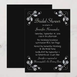 Invitation Fête des mariées Rose florale Mariage noir et gris