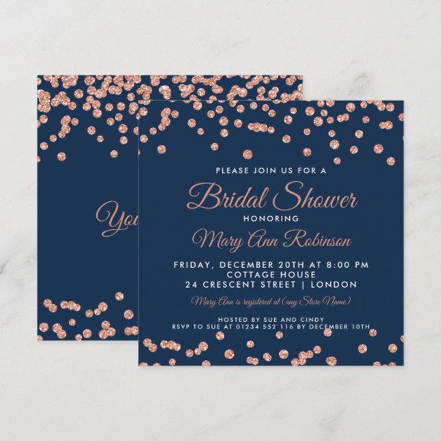 Invitation Fête des mariées Rose Gold Faux Parties scintillan (Devant / Derrière)