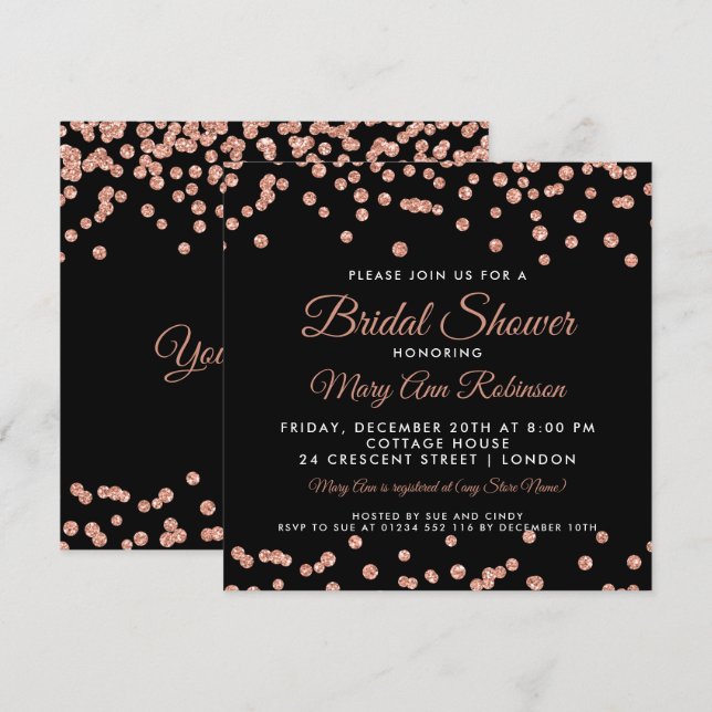 Invitation Fête des mariées Rose Gold Faux Parties scintillan (Devant / Derrière)