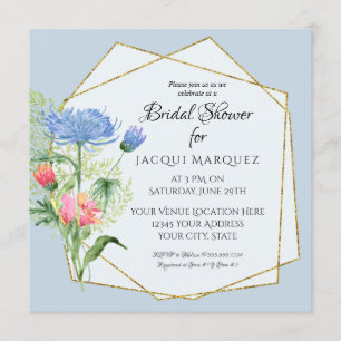 Invitation Fête des mariées rose pâle n bleu foncé floral