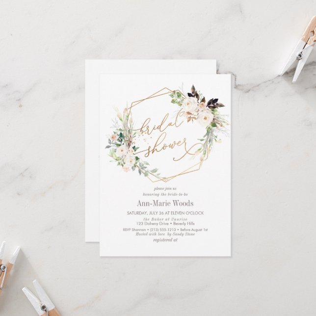 Invitation Fête des mariées Rose PixDezines Aquarelle Blush d (Devant/Arrière en situation)