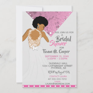 Invitation Fête des mariées rose pour une femme afro-américai