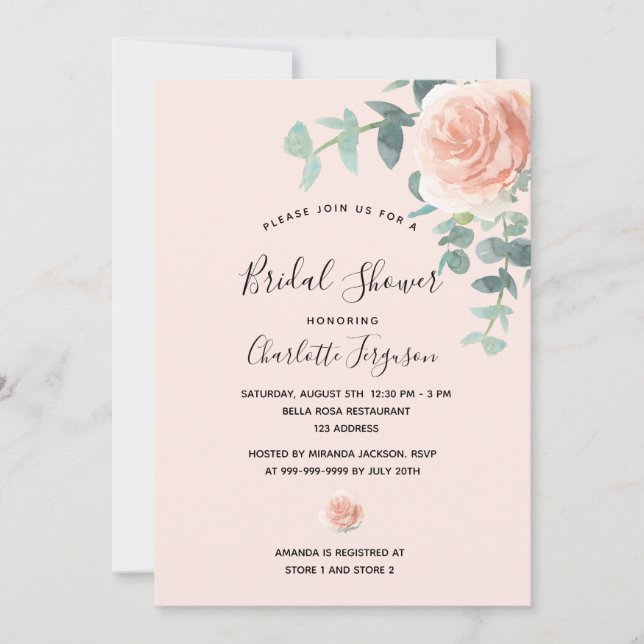 Invitation Fête des mariées rose rose rose rose rose rose ver (Devant)