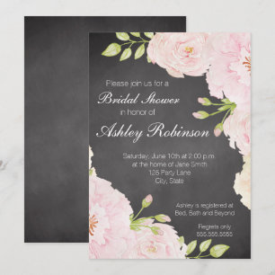 Invitation Fête des mariées Roses Chalkboard Watercolor