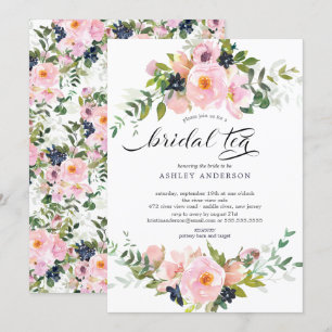 Invitation Fête des mariées Roses et pivoines Blush Thé nupti