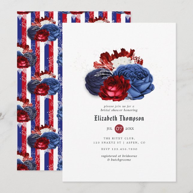 Invitation Fête des mariées rouge blanc et bleu 4 juillet (Devant / Derrière)