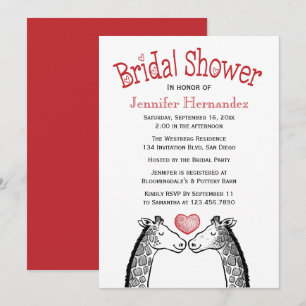 Invitation Fête des mariées rouge Bourgogne Giraffe Love Mari