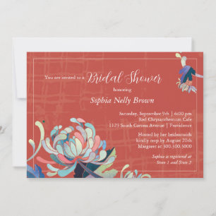Invitation Fête des mariées rouge florale mignonne