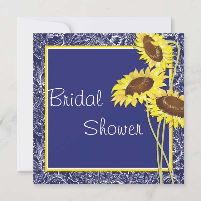 Invitation Fête des mariées Royal Blue and Yellow Sunflowers (Devant)