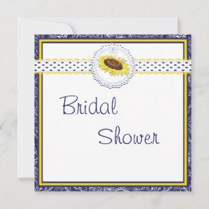 Invitation Fête des mariées Royal Blue and Yellow Sunflowers